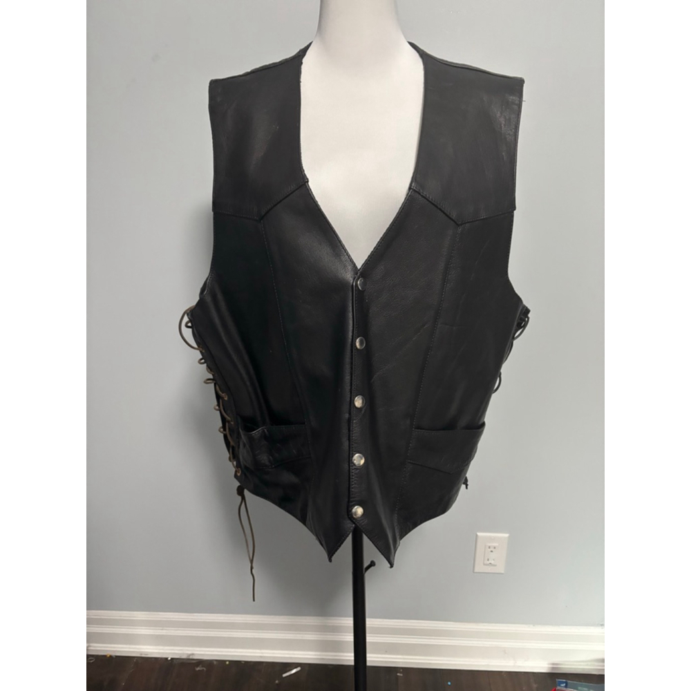 Men's Vintage Leather Black Vest XXL